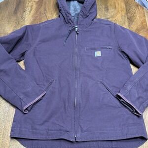 Womens CARHARTT Iconic Blackberry Washed Duck Sherpa Lined Jacket Coat Small 4/6